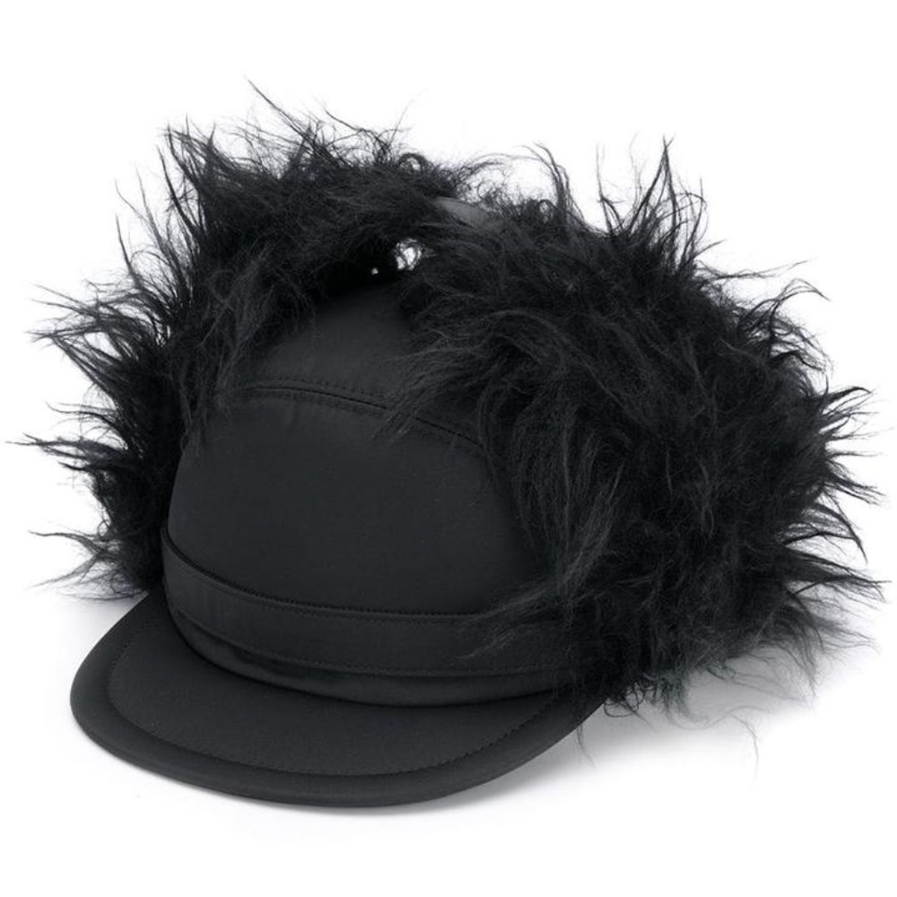 Prada faux fur flap cap
